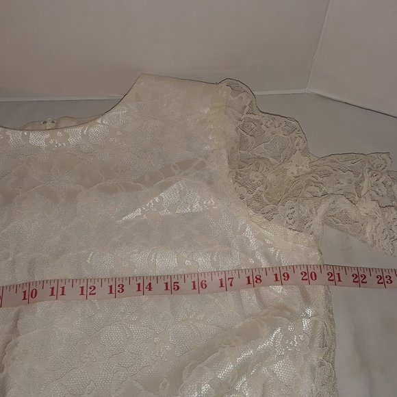 Vintage, Lace Overlay Midi Dress, Short Sheer Lace Sleeves - Picture 3 of 6